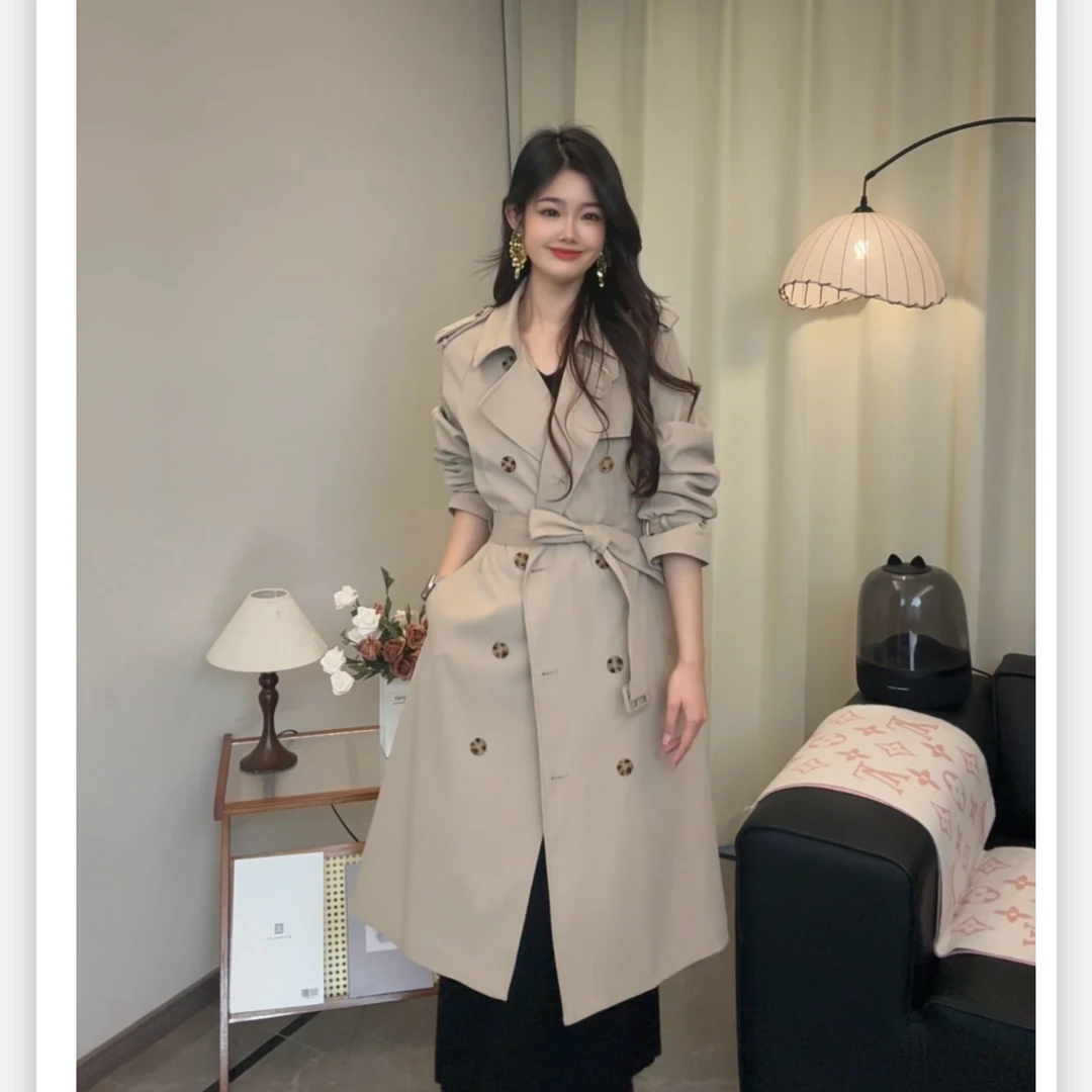 【巴黎旧梦】2025早春大翻领双排扣中长款气质风衣外套女小个子可穿