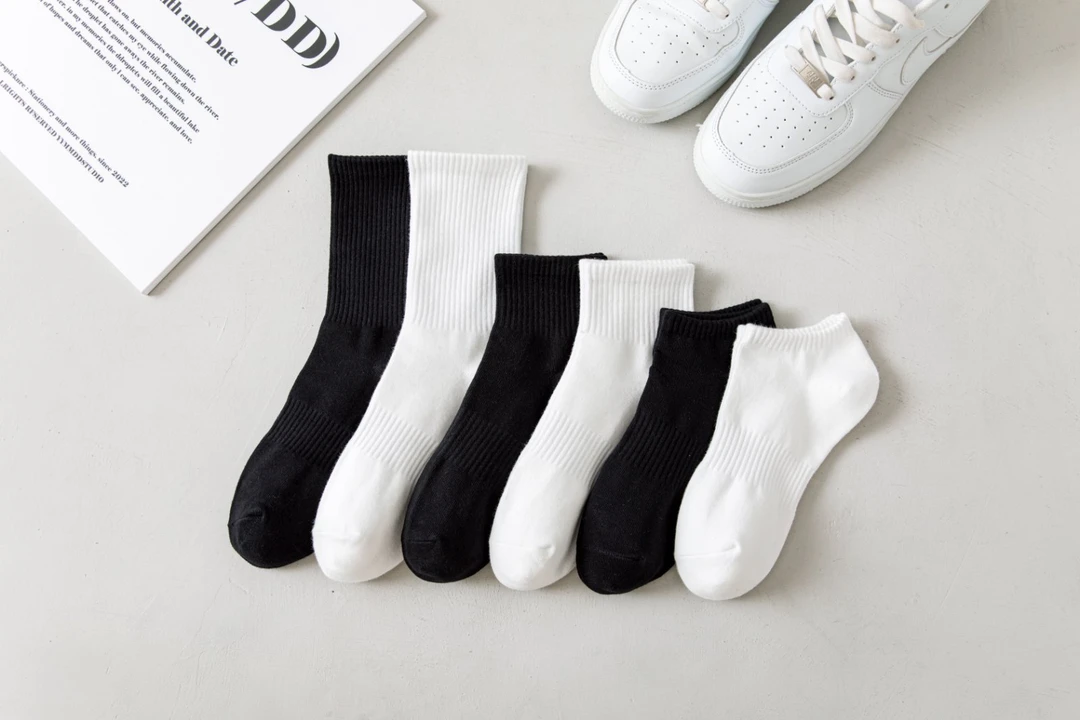 全棉四季黑白单色袜白色黑色棉袜