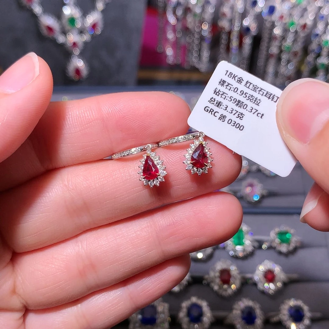 【闪购商品】红宝石耳钉18K金镶嵌