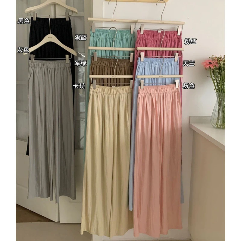 韩系山本空气裤多巴胺休闲百搭松紧腰垂坠感慵懒夏季直筒阔腿裤女