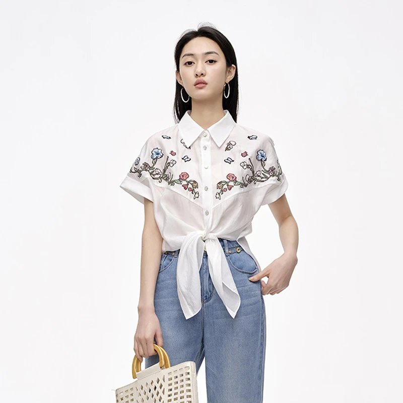 【品牌】商场同款夏季新品莱赛尔刺绣多穿式衬衫N046B42132