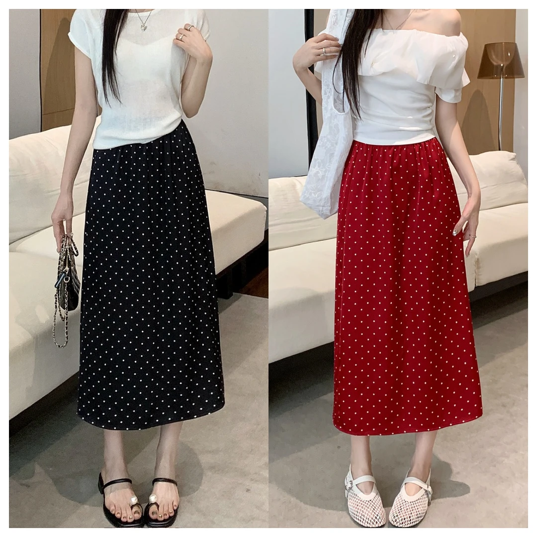 8131-夏季女装显瘦微胖大码A字裙直筒半身裙波点