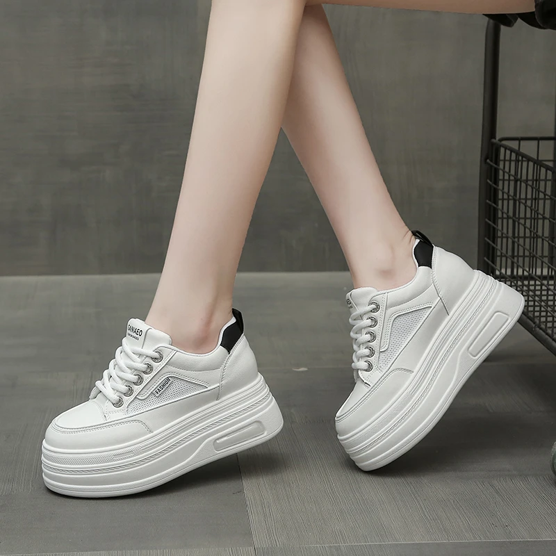 【美】时尚休闲鞋系带春季内增高运动鞋小白鞋韩版时尚百搭松糕鞋女