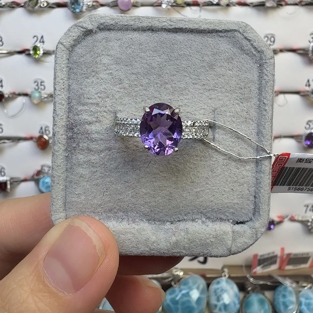 紫晶戒指银S925镶嵌