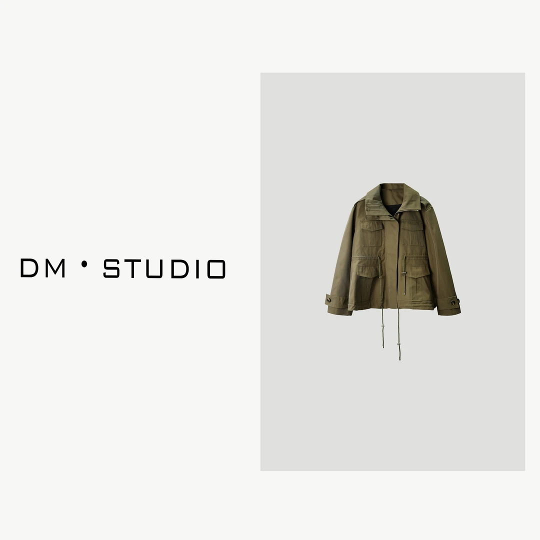 -DM•STUDIO/气质高级感酷帅修身抽绳工装夹克风衣（A2717）