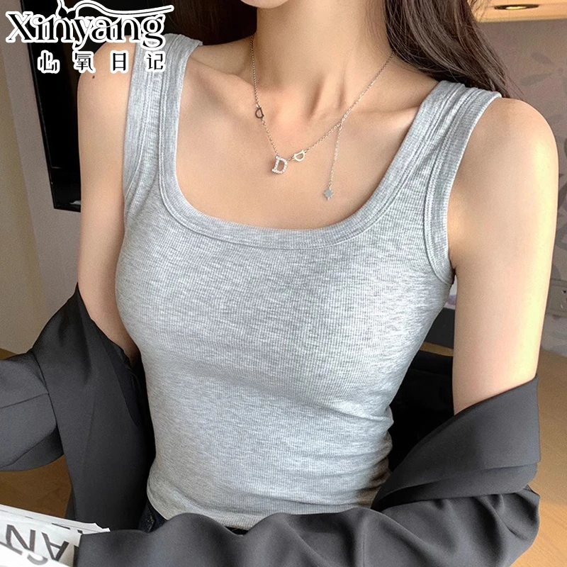 2025春夏季新款吊带背心女内搭外穿遮副乳工字纯色宽肩带打底上衣