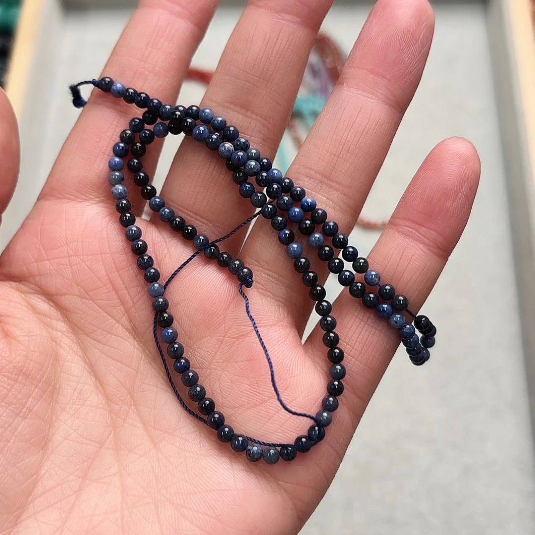 玛瑙/玉髓未镶嵌珠宝半成品卡3蓝纹圆珠一条