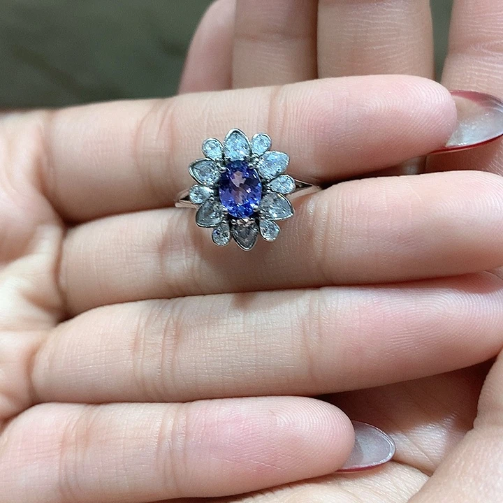 坦桑石戒指银S925镶嵌天然