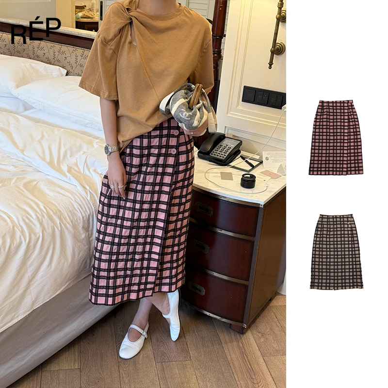 REP-Aether haze设计师品牌粉格/卡其格半裙 25APR HOLIDAY