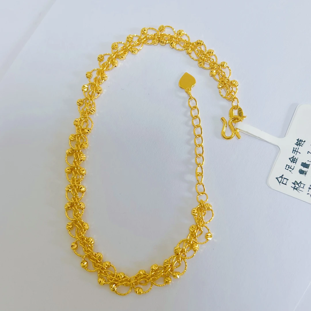 足金999蹦迪珠方扣手链蕾丝花边ins时尚仙女闪亮
