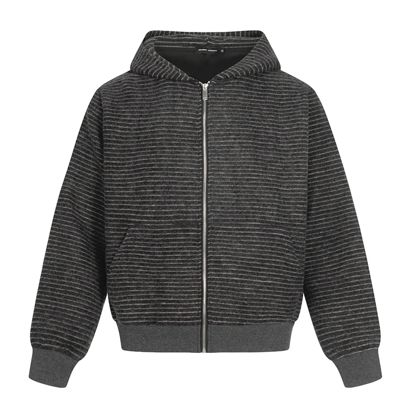 NOSIZE条纹连帽卫衣男秋冬休闲宽松美式情侣中性拉链帽衫开衫外套