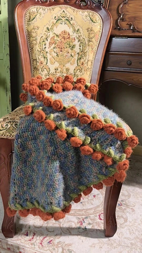 玫瑰花毯子材料包 大团松鼠绒真丝马海毛线编织材料包