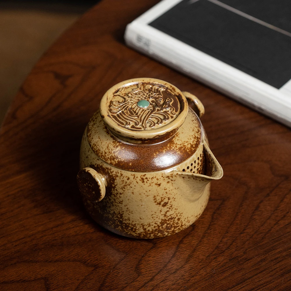 本土斋 青瓷抓壶草木灰岩茶宝瓶便捷快客杯高端茶器茶具容量130CC