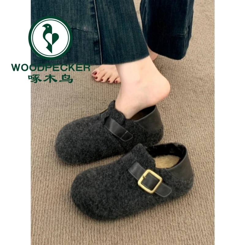 啄木鸟全包灰色勃肯鞋女鞋子2025新款爆款冬季超火加绒博肯棉鞋子
