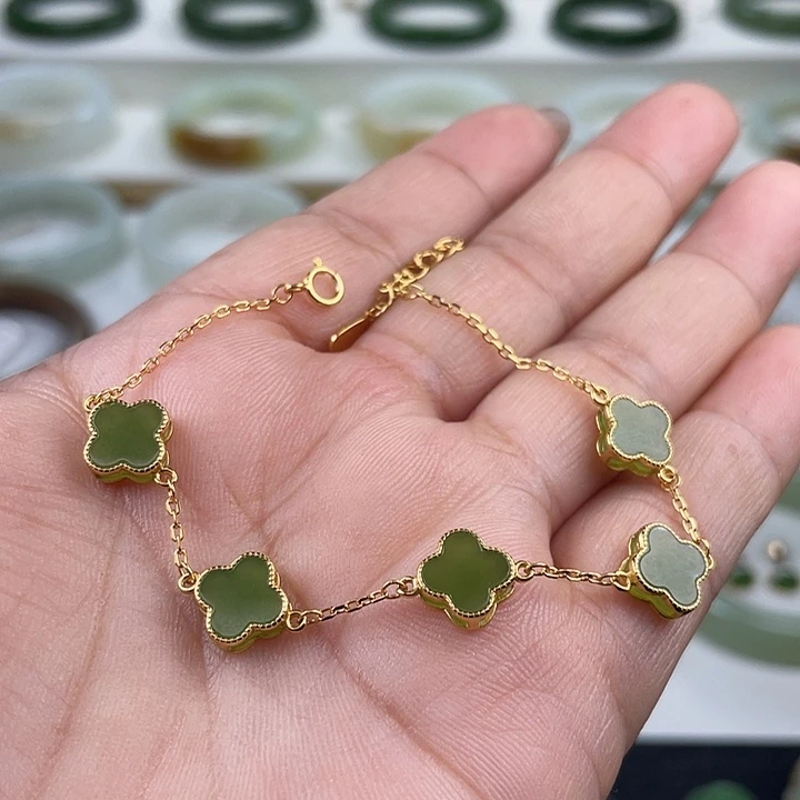 和田玉（碧玉）银S925镶嵌手链