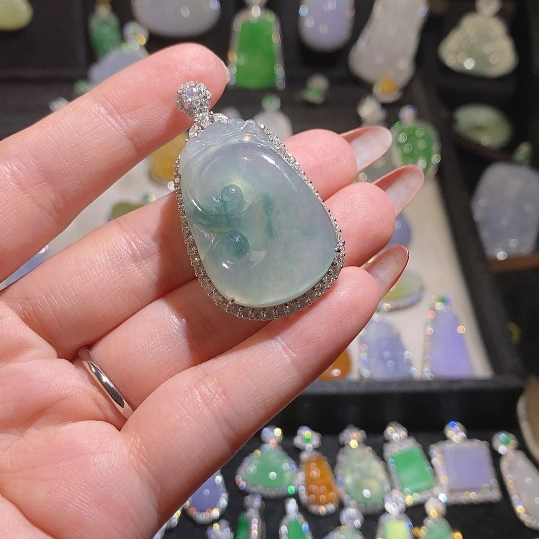 翡翠银S925镶嵌颈饰林*晴天然翡翠