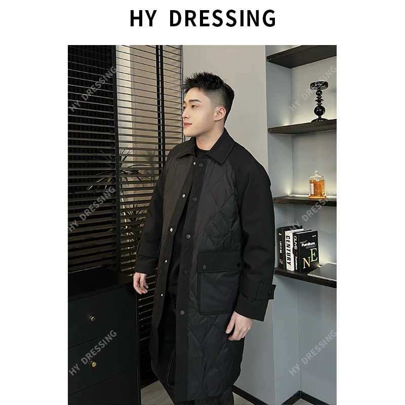 【HY穿搭】冬季中长款立领羽绒服男时尚异材拼接户外保暖外套325SX