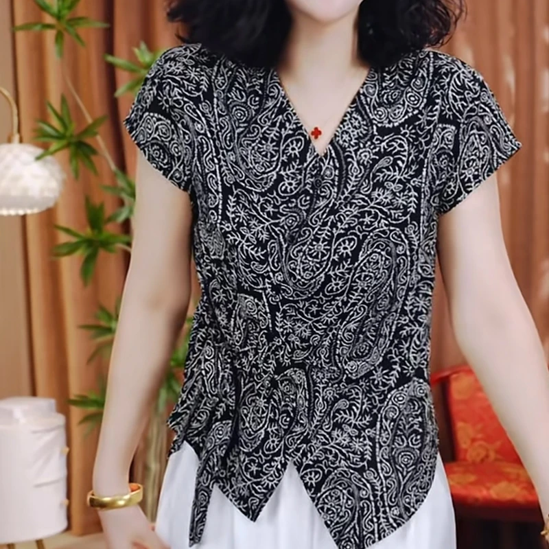 2025夏季新款洋气开衫中年妈妈遮肉显瘦百搭小衫时尚减龄V领短袖