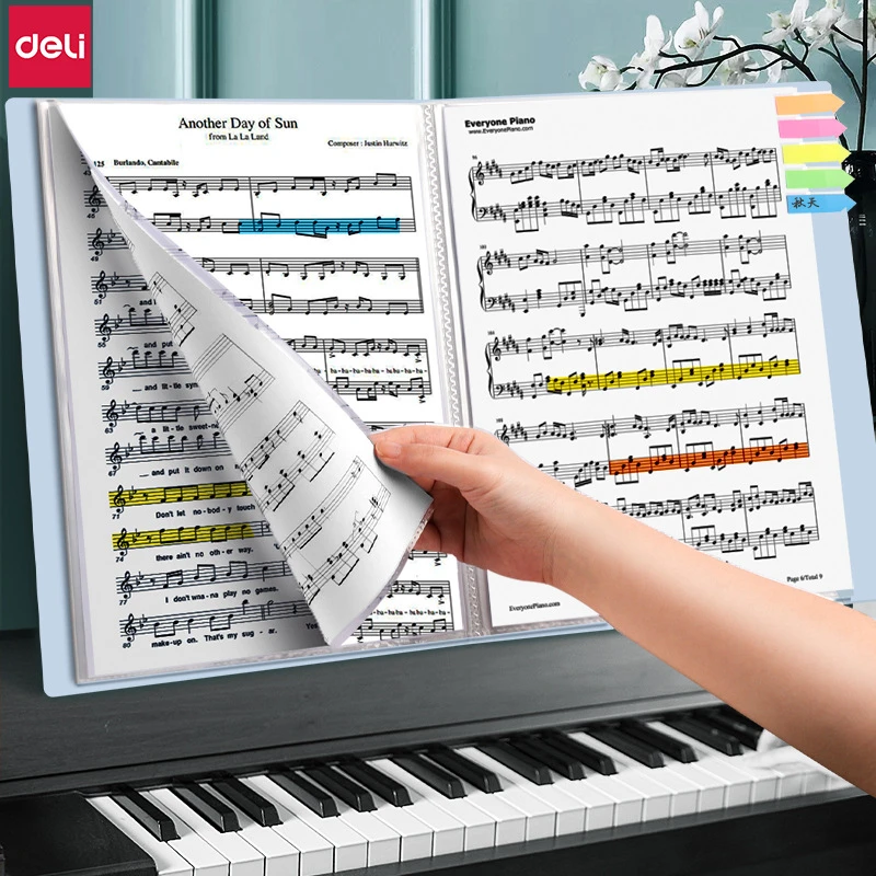 得力A4谱夹乐谱文件夹透明插页钢琴谱夹子歌谱可爱多层资料册