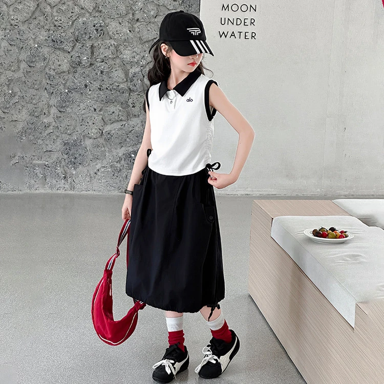 女童无袖夏季儿童休闲洋气女孩裙子套装2025新款中大童5-12岁15岁