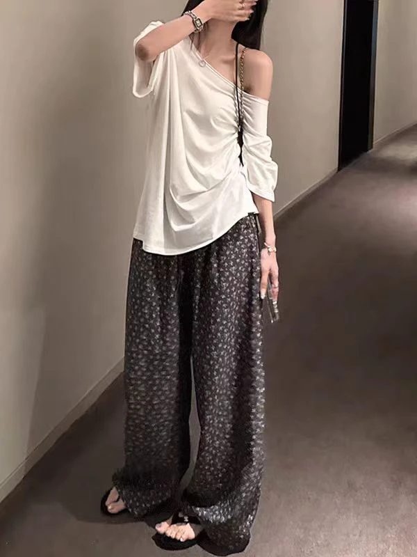 【婷姐家】6680碎花老钱感遛弯度假风阔腿拖地裤