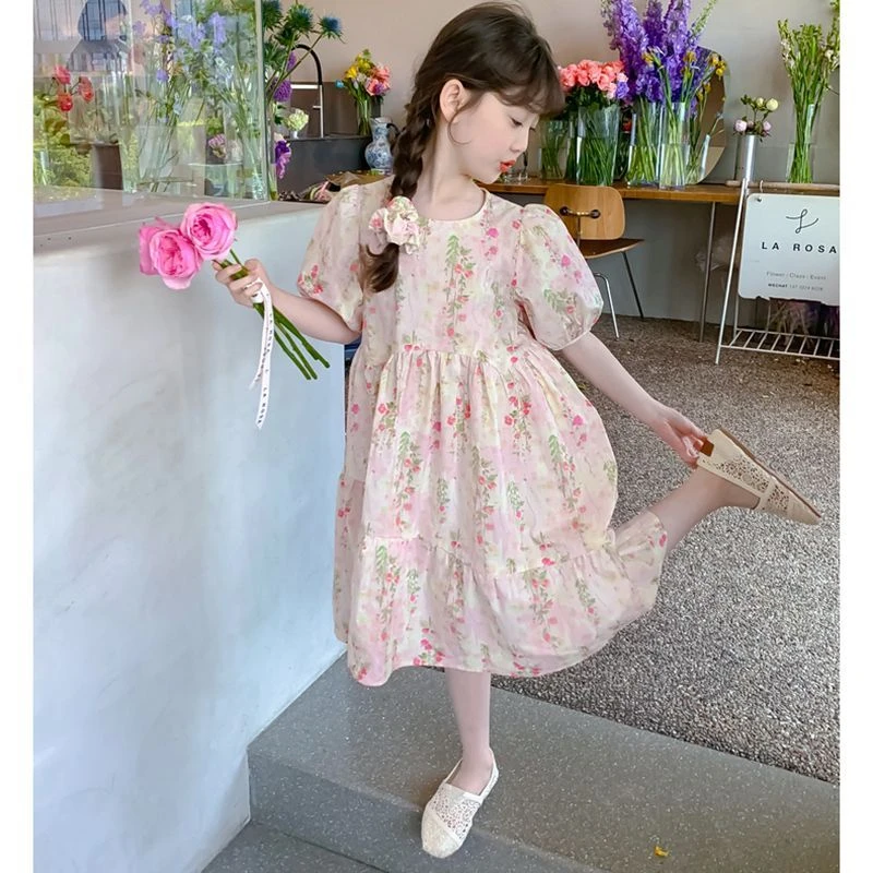 韩版女童连衣裙2025新款洋气儿童中大童夏装碎花裙子女孩夏季公主