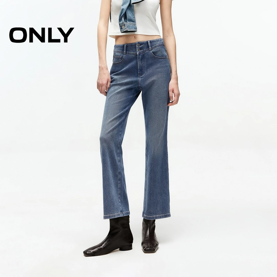 ONLY秋季高腰修身复古喇叭裤九分牛仔裤女休闲通勤裤子|125132161