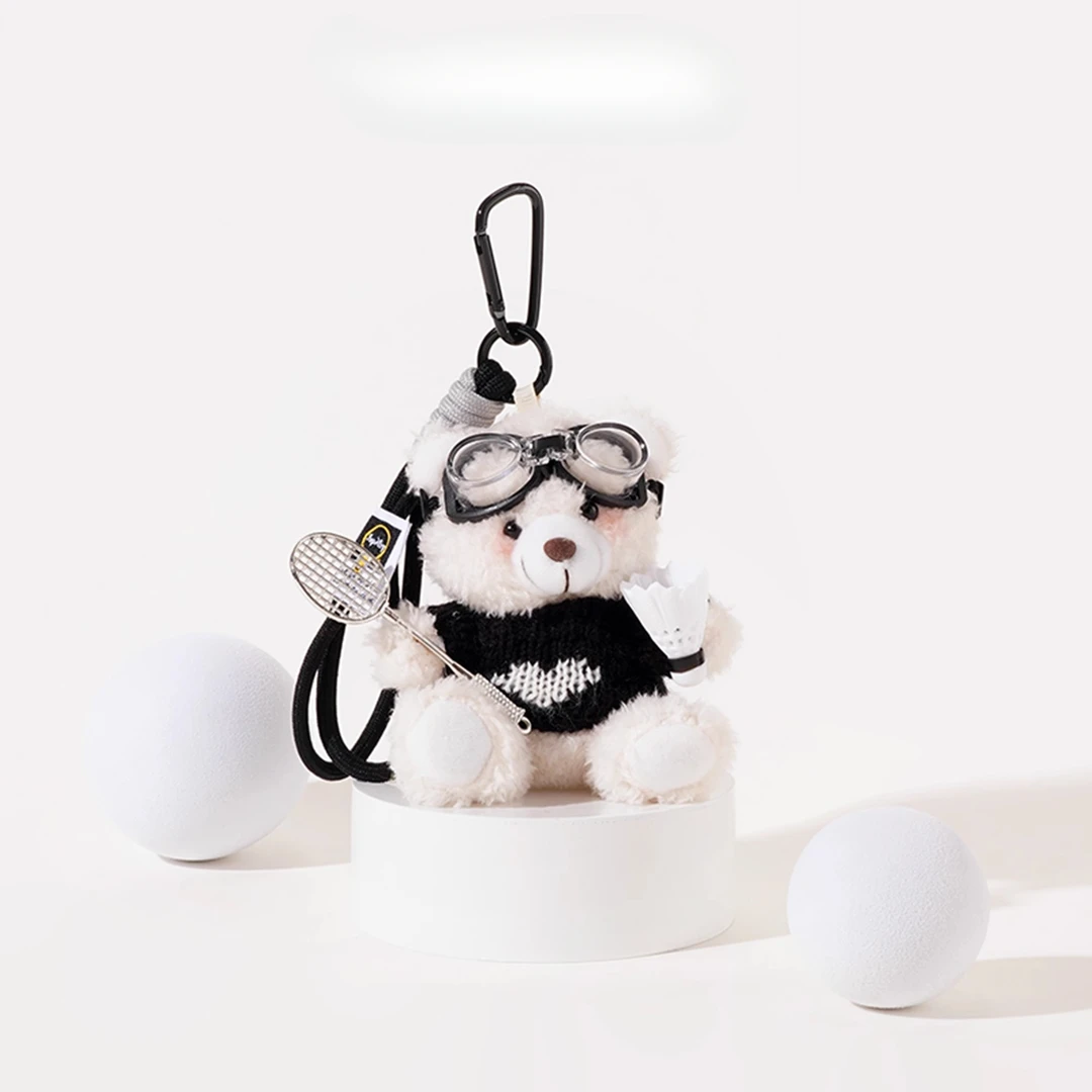 羽毛球拍小熊挂件包包毛绒玩偶公仔情侣钥匙扣创意礼物情侣款TL