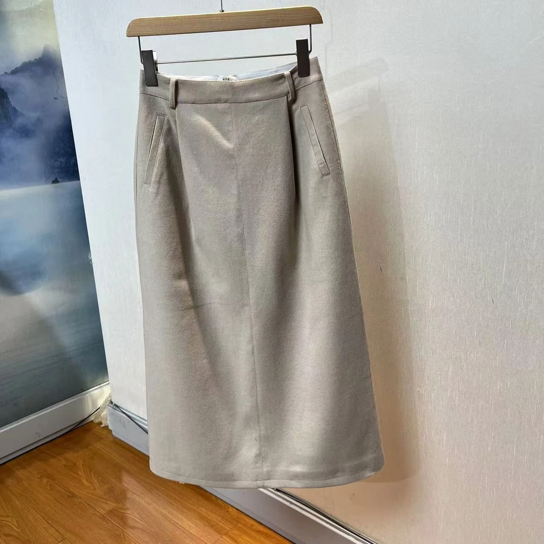 【向前向后3店】 春款气质简约百搭中长毛呢半身裙  A-079