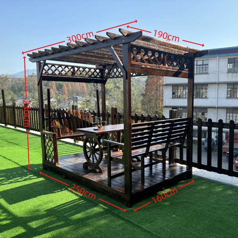 碳化木防腐木爬藤架廊架绿植架秋千户外摇椅户外座椅凉亭户外庭院