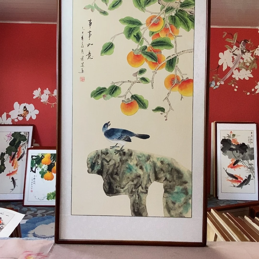 国画手写手绘国画作品带框包邮62✖️122