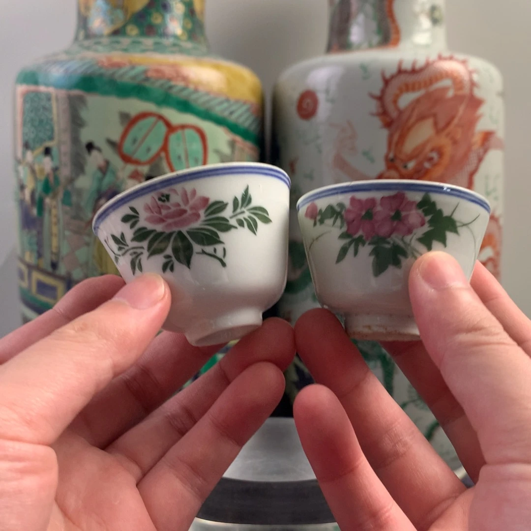 杯子陶12997瓷器—釉下彩花卉纹杯一对