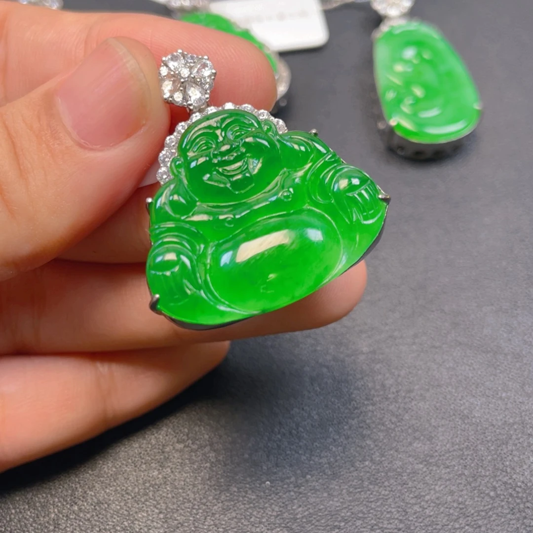 吊坠(不含链)银S925镶嵌翡翠