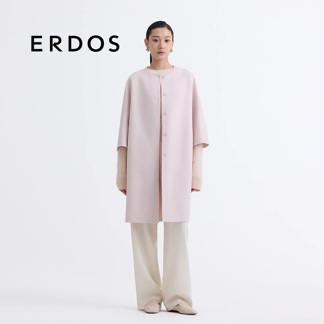 ERDOS 樱花粉660g真丝绵绵羊毛双面毛呢大衣【樱花雨】25年新品