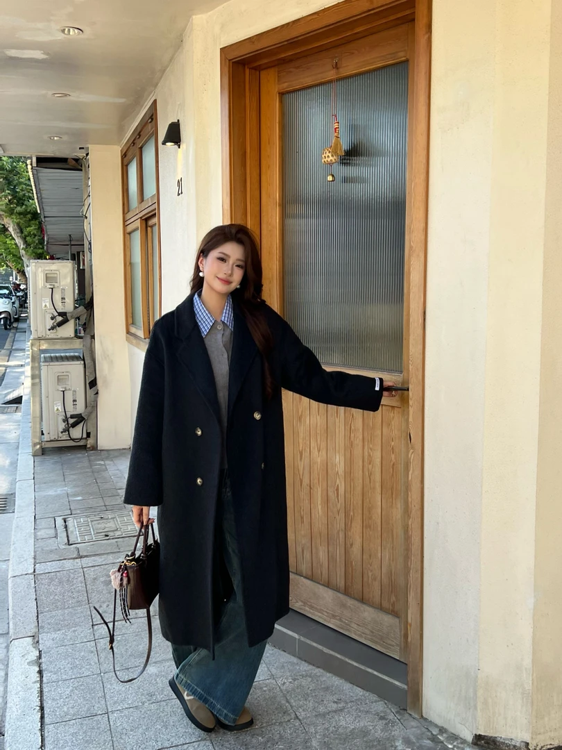 双面羊毛大衣经典西装领长款大衣气质韩版显瘦高级感冬款外套