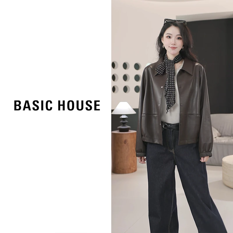 Basic House/百家好新款皮衣外套皮风衣女B1295B5H012(衣长60)