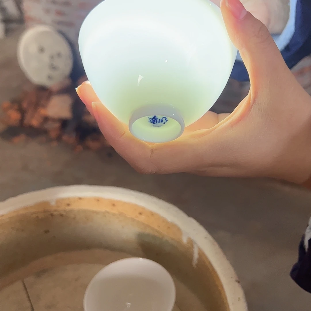 瓷柴窑素胎鸡心杯杯