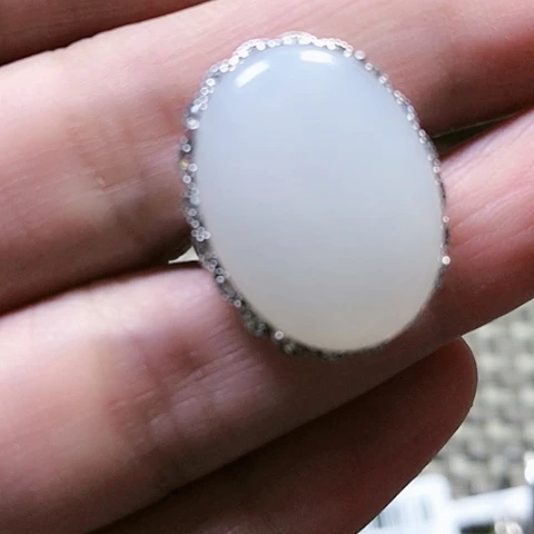 和田玉戒指银S925镶嵌
