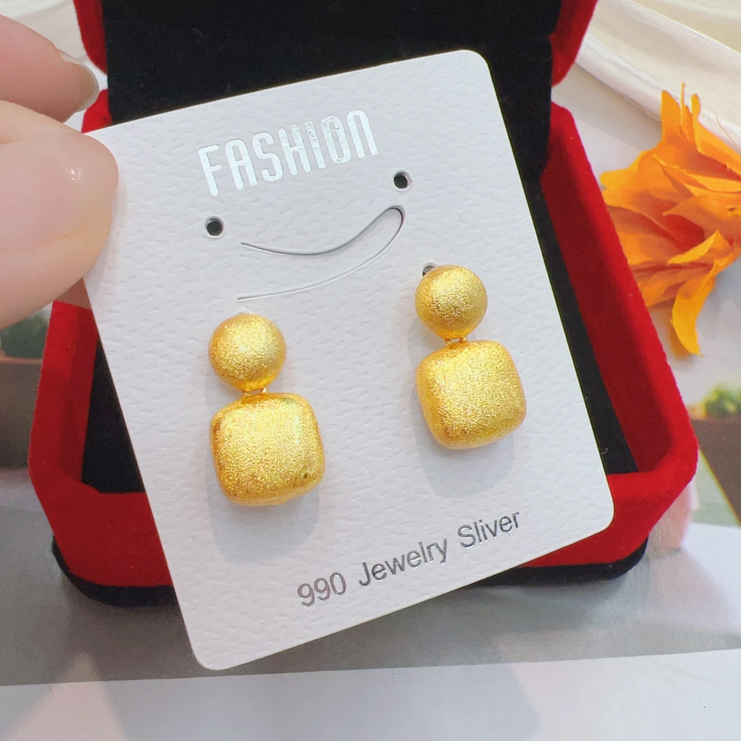 足银耳饰 足银拉丝方糖耳钉E076