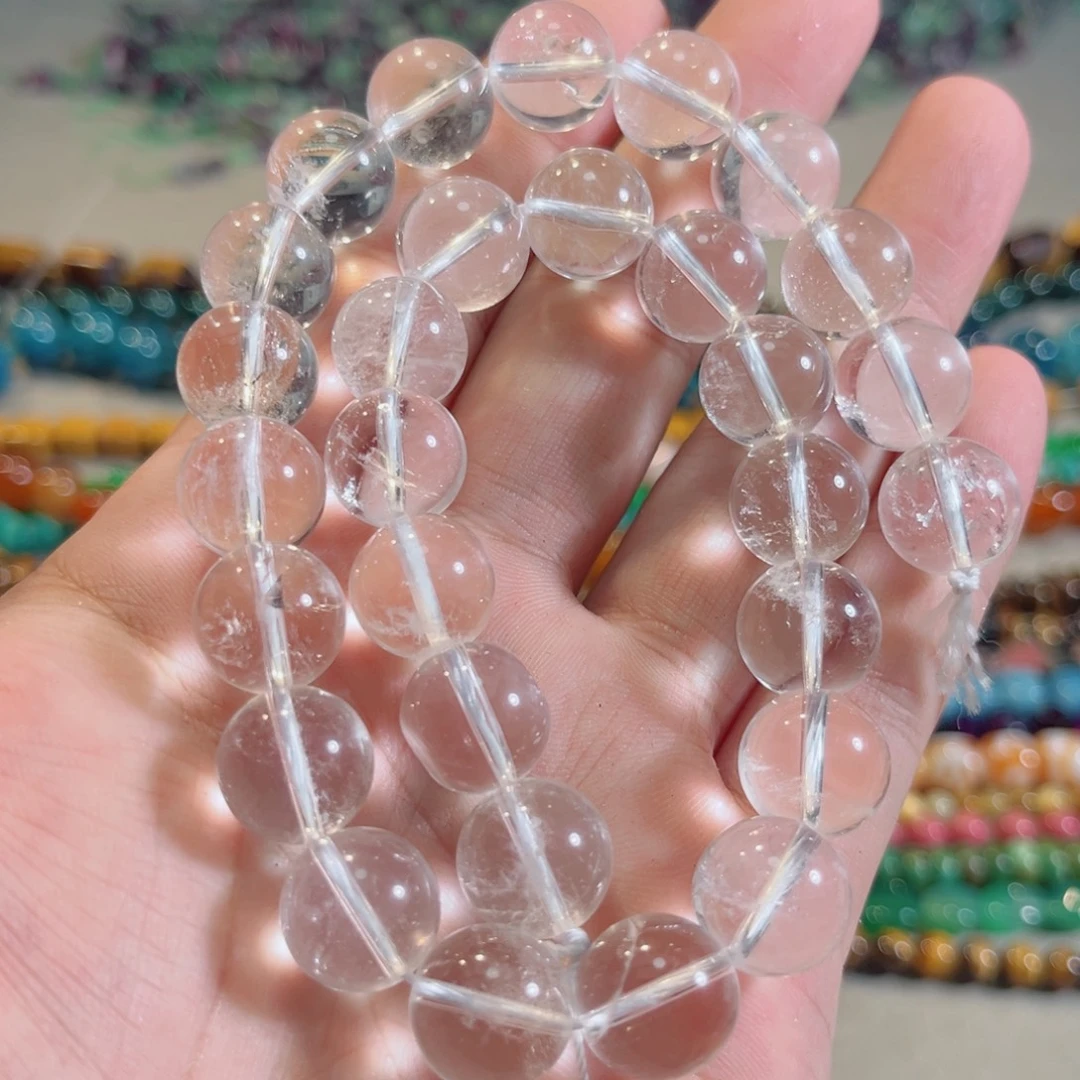 玛瑙/玉髓合金珠宝半成品白水晶一条13mm