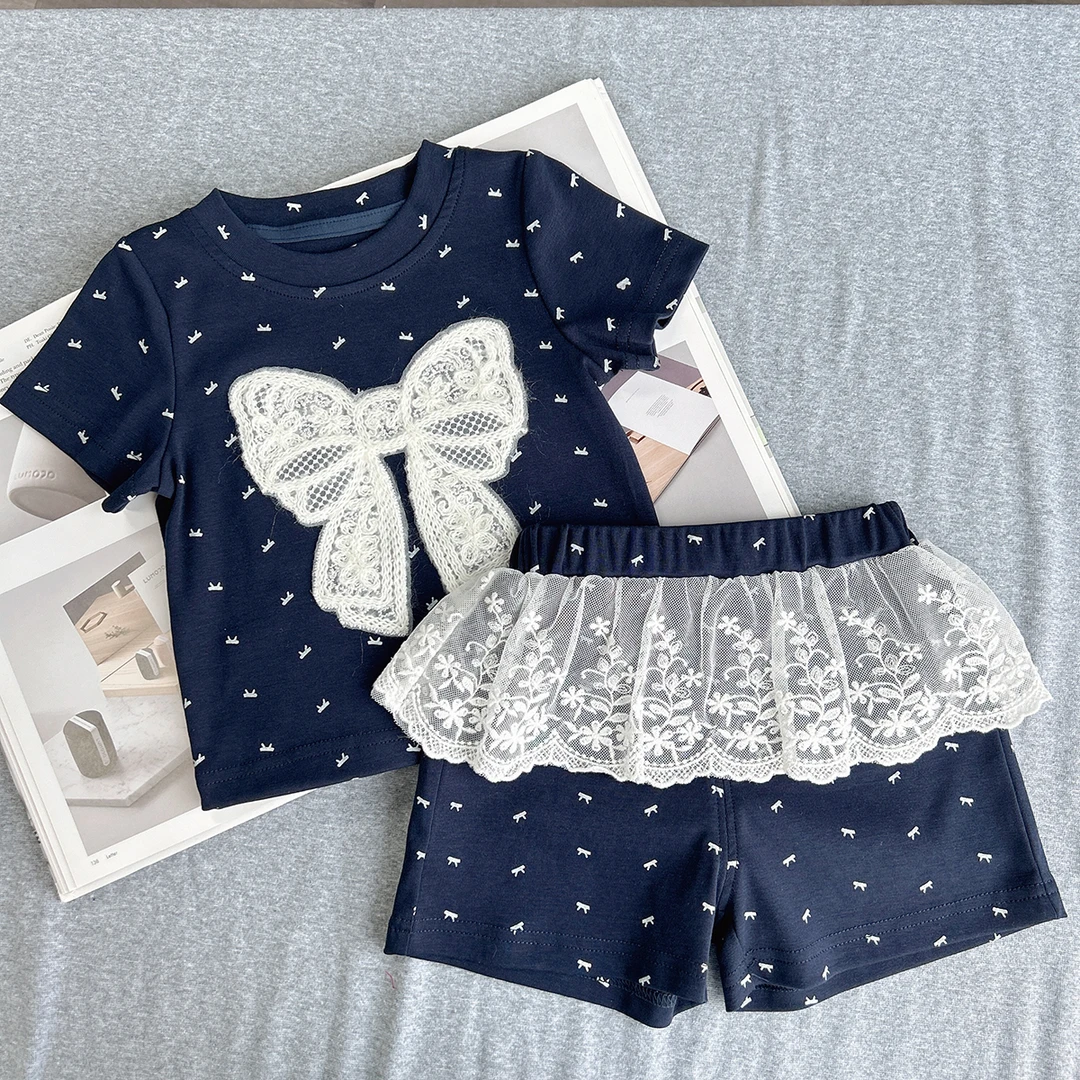 【大蝴蝶结波点套装 小洛妈咪】婴儿两件套夏装女宝宝套装公主E2