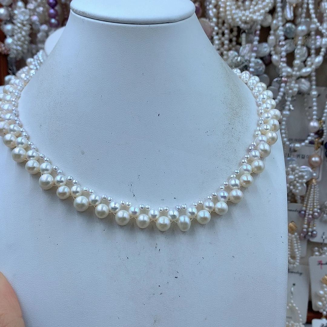 棋***麻银S925镶嵌项链耳饰淡水珍珠