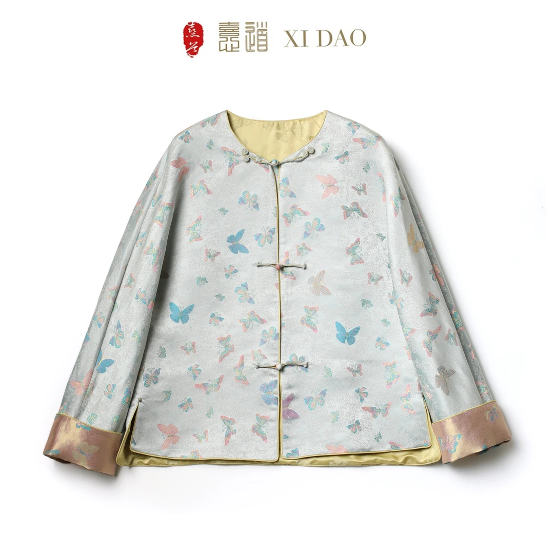 宋锦外套双面穿新中式开衫气质圆领上衣短外套女复古时尚休闲日常