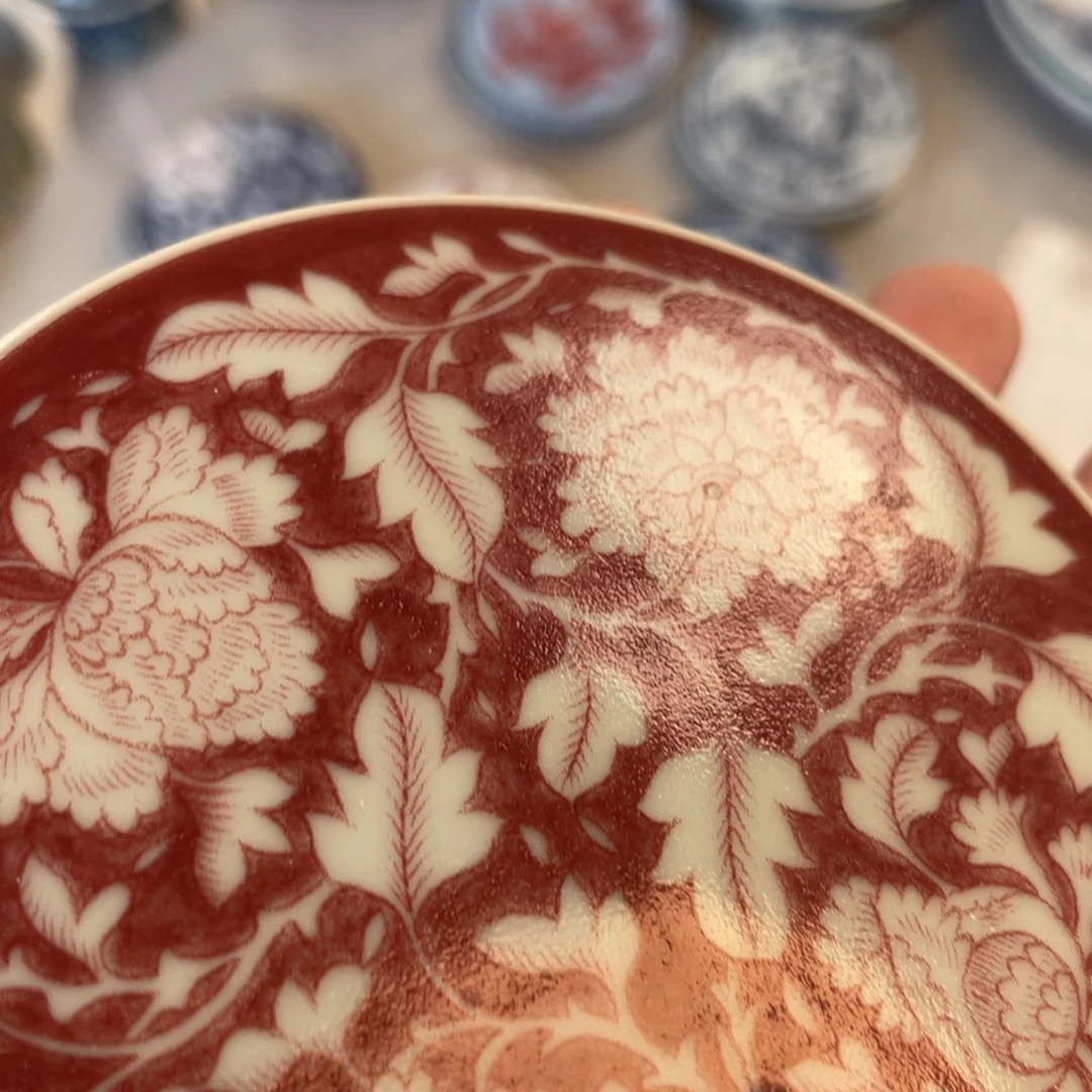 瓷片景德镇釉里红国色天香盖置