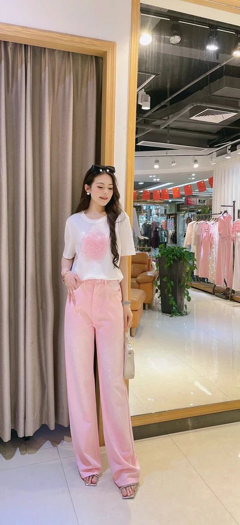 南油原创女装25S3198~100%纯棉高温烫钻女人味时尚休闲T恤