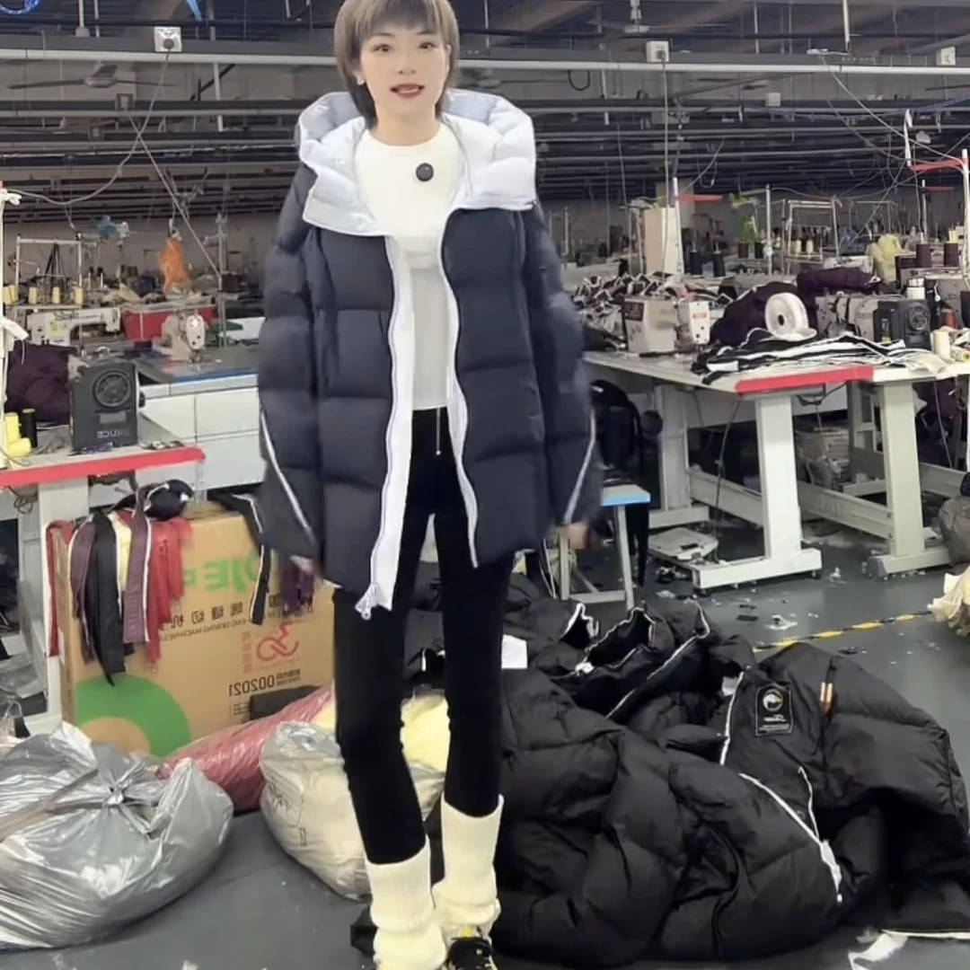 泡泡袖拉链时尚冬季连帽宽松保暖休闲百搭羽绒服8989