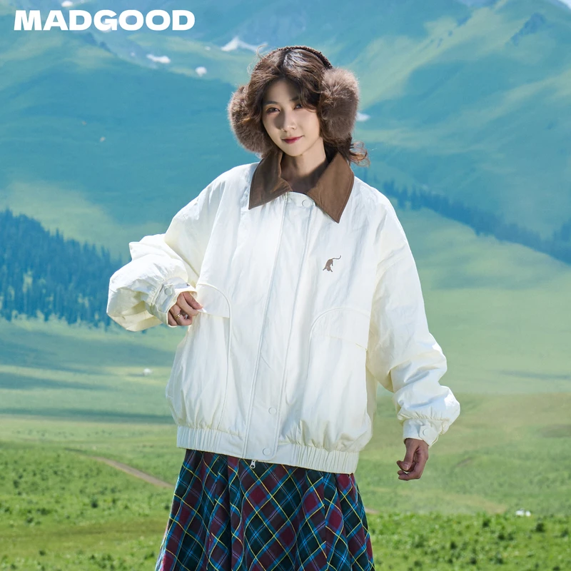 madgood马得工地日系休闲细斜纱卡撞色领大口袋夹克棉服3599