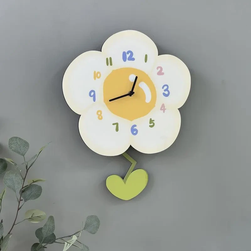 奶油风装饰艺术挂钟家用客厅卧室静音钟表高颜值汽水花朵摇摆时钟