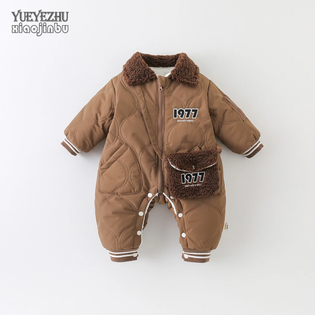 帅气婴儿衣服秋冬加绒夹棉男宝宝绗棉衣服冬季保暖哈衣爬服外出穿