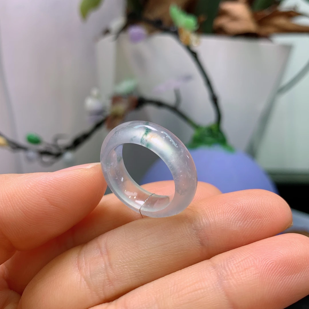14圈口缅甸天然翡翠A货高冰飘花戒指A1026#
